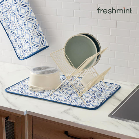 Freshmint 3-ply microfiber mat rapidly absorbs water from dishes