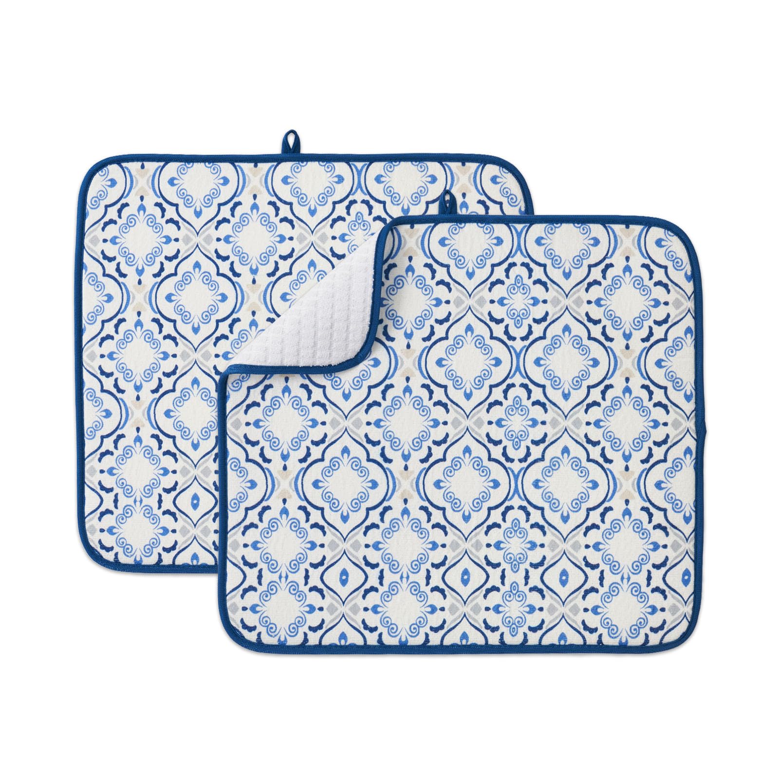 Freshmint boho pattern dish drying mat adds color and counter protection