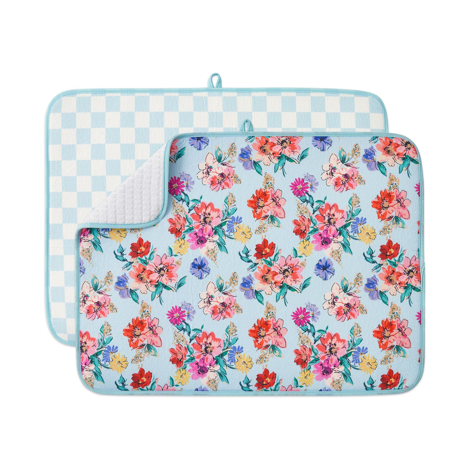Freshmint dish mat boho grid absorbs spills, keeping counters tidy and stylish.