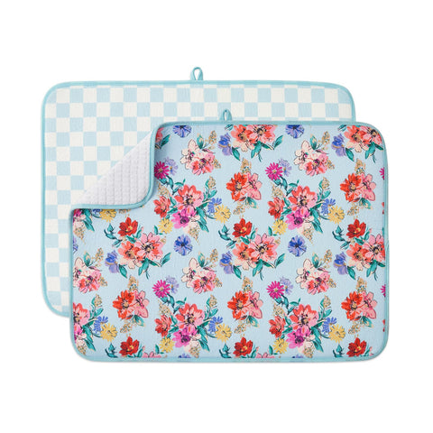 Freshmint dish mat boho grid absorbs spills, keeping counters tidy and stylish.