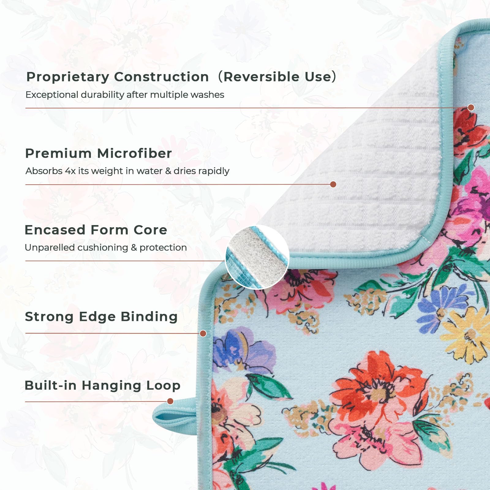 Freshmint dish mat fruit print color brings cheerful style and practical spill protection.