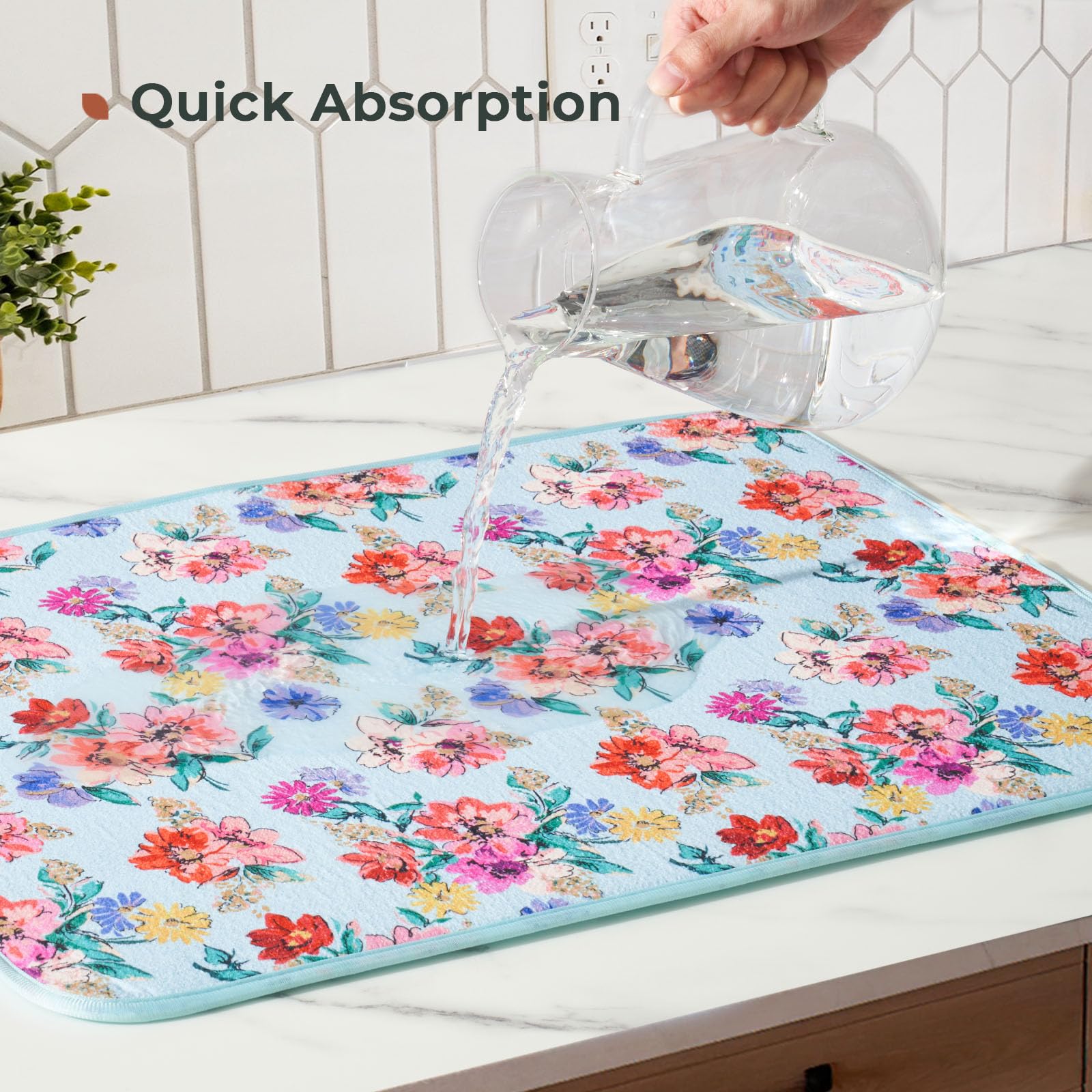 Freshmint dish mat reversible grid design offers two looks for versatile decor.