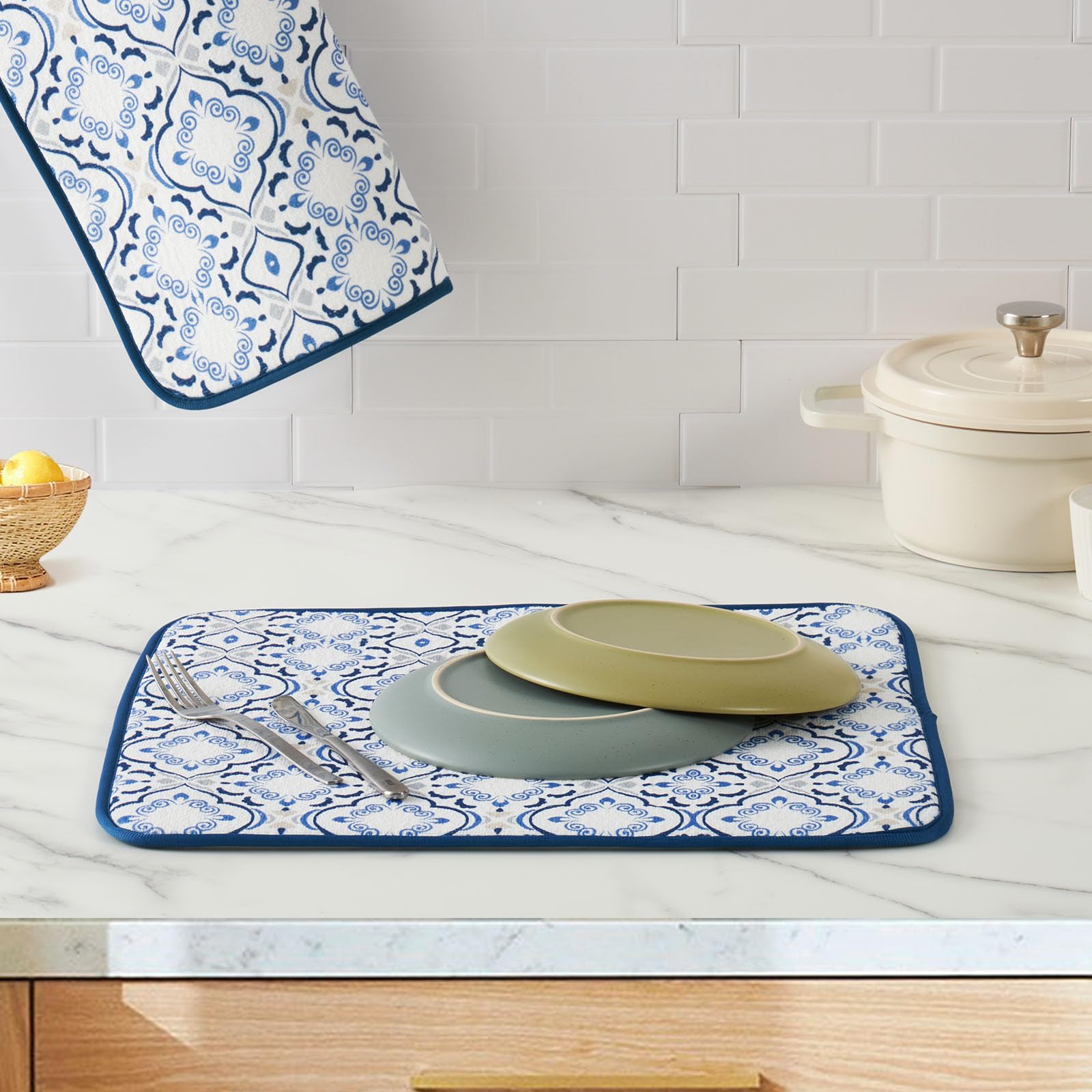 Freshmint floral-pattern dish drying mat brightens counters while absorbing moisture