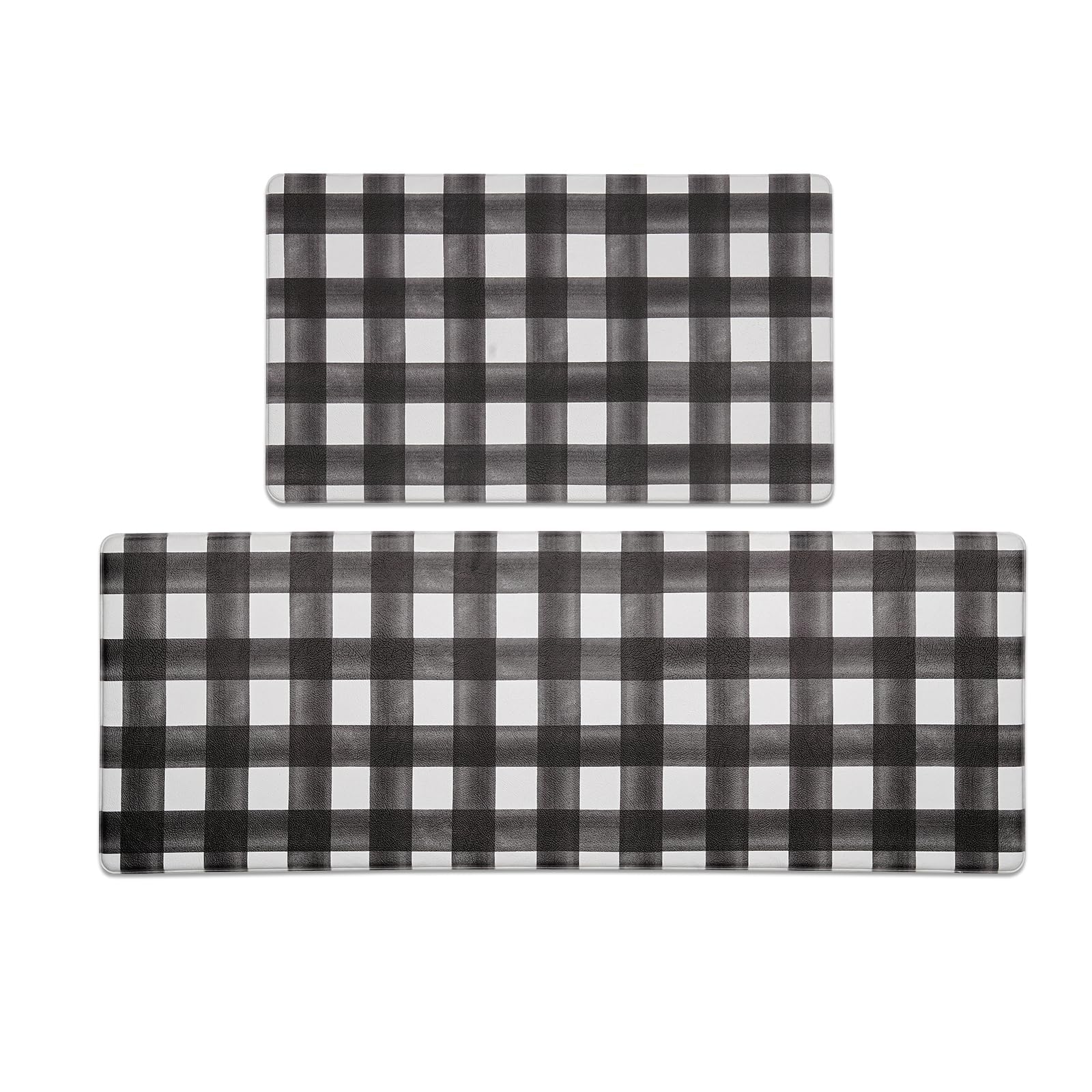 FreshMINT buffalo plaid kitchen mats 2-piece set in neutral tones for versatile use