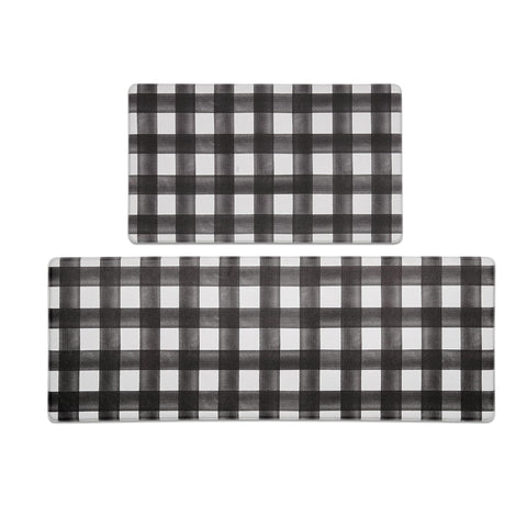 FreshMINT buffalo plaid kitchen mats 2-piece set in neutral tones for versatile use
