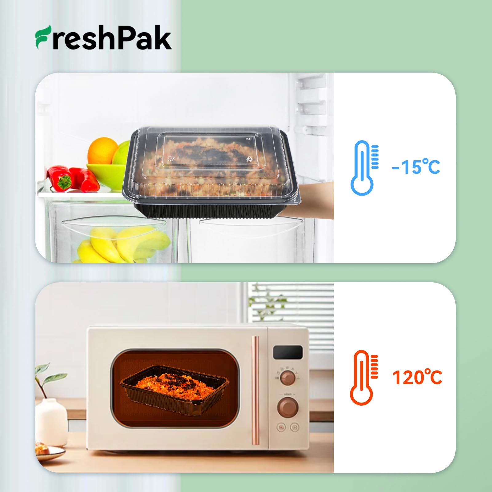 FRESHPAK airtight shrink-wrap packaging highlights hygienic delivery of the set.