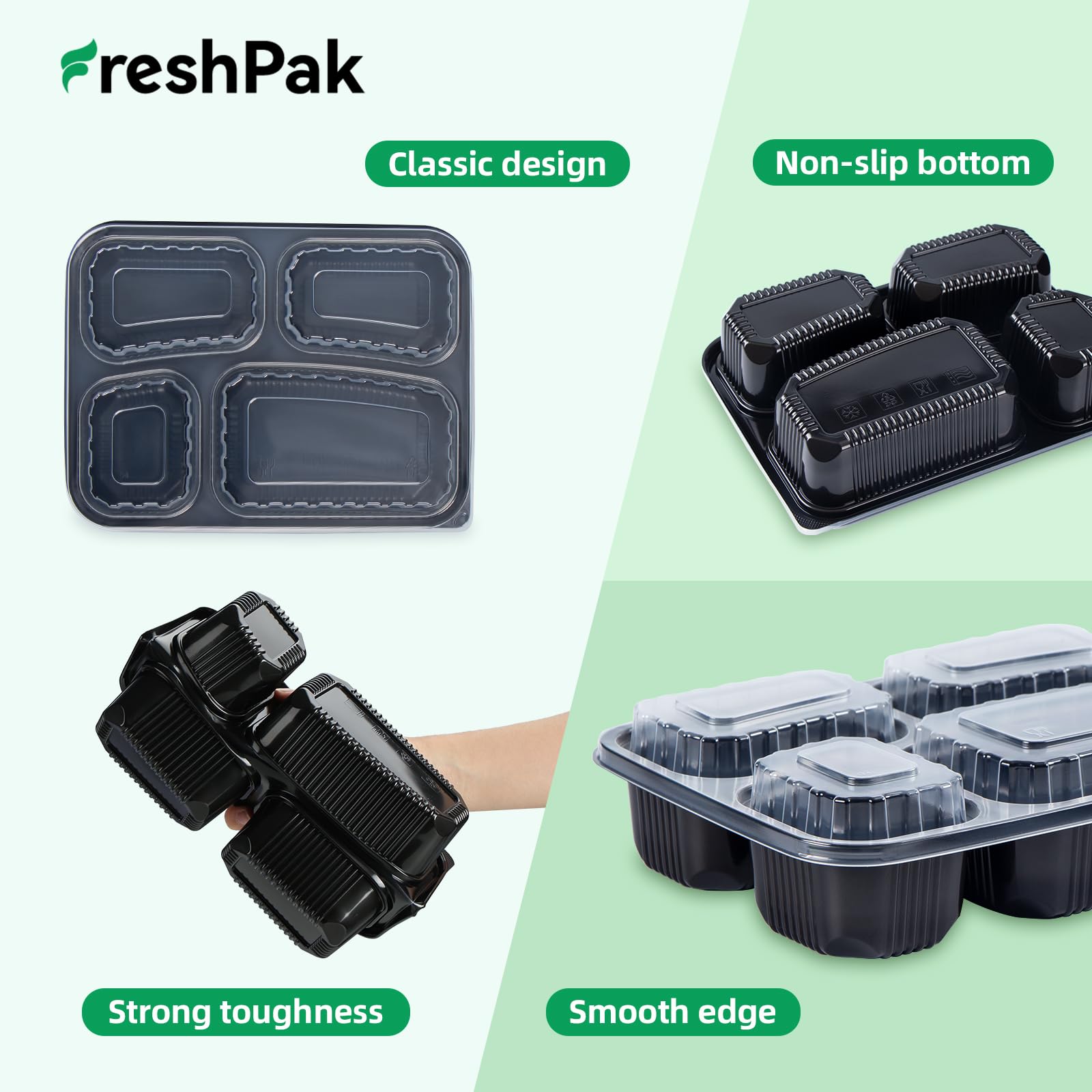 Freshpak dishwasher-safe base supports extended reuse cycle for durable containers.