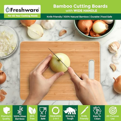 Freshware medium board handles vegetables and fruit with ease.