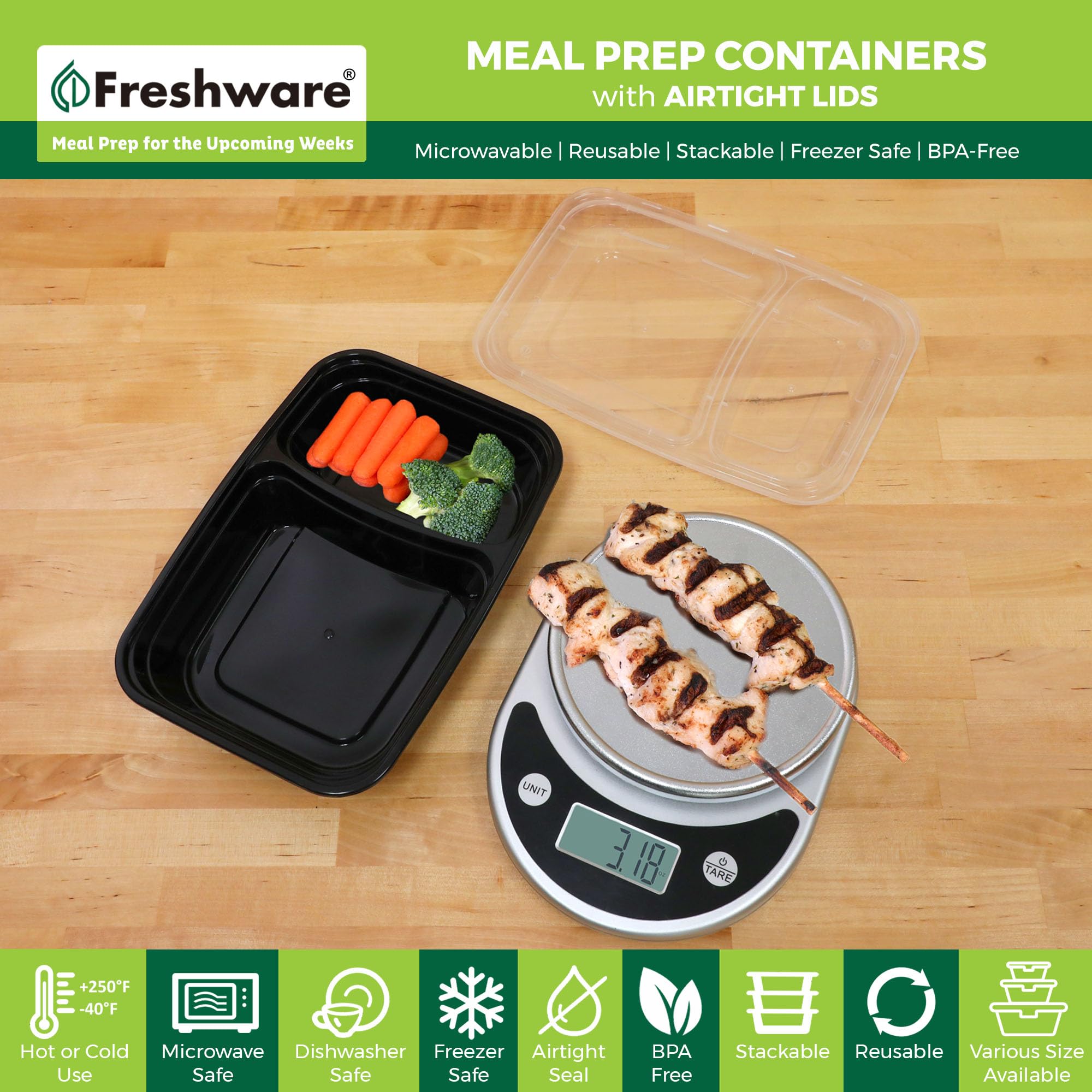 Freshware bento box stackable design keeps meals organized for work or school