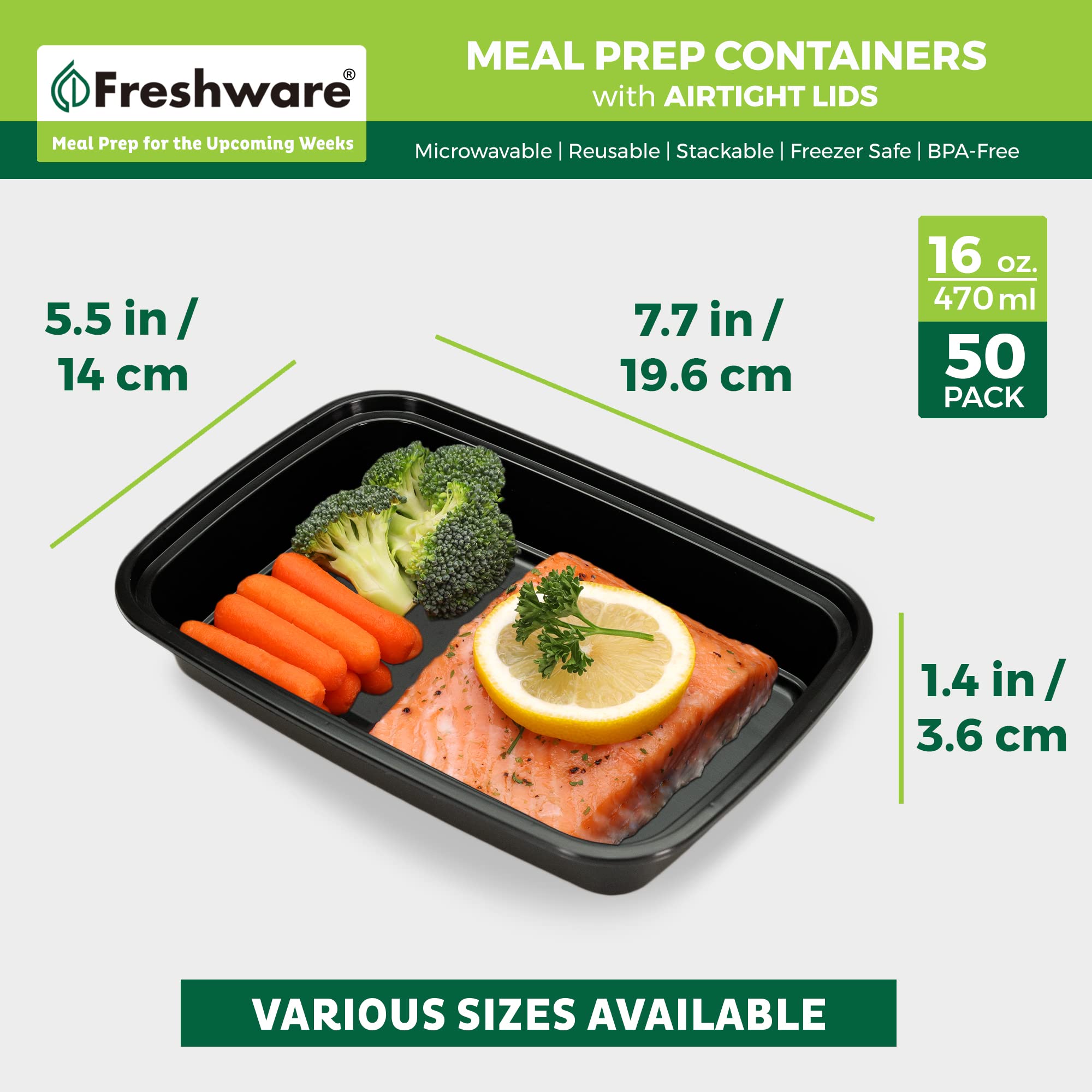 Freshware 16 oz capacity container ideal for portion-controlled lunches at work or school.