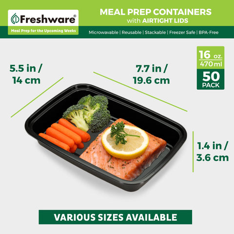 Freshware 16 oz capacity container ideal for portion-controlled lunches at work or school.