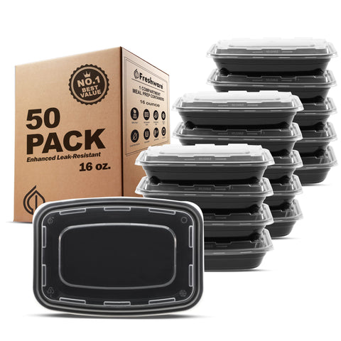Freshware meal prep 50-pack lid close-up with airtight seal for fresh, organized lunches.