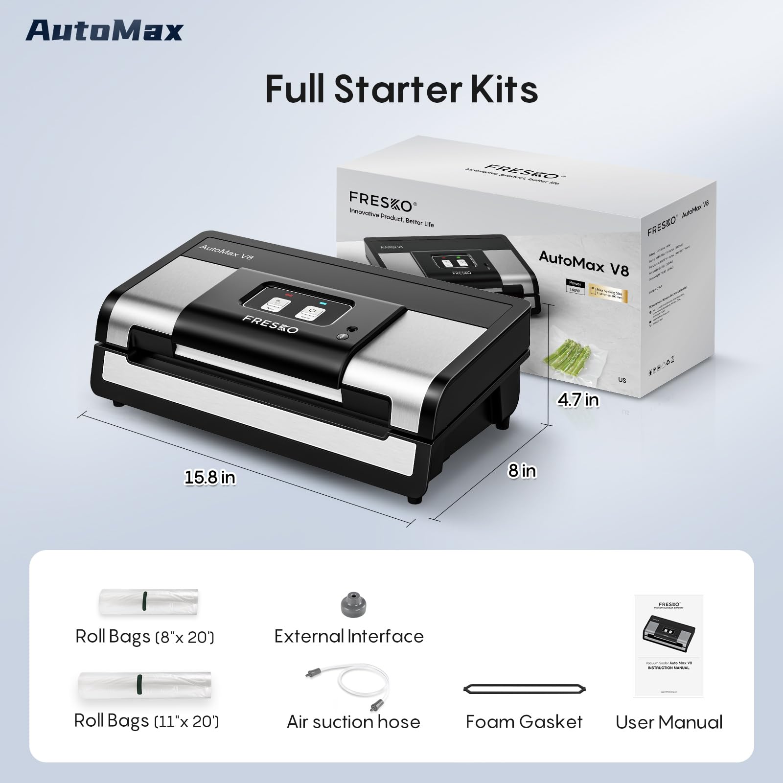 FRESKO vacuum sealer durable body designed for daily kitchen use and easy maintenance.