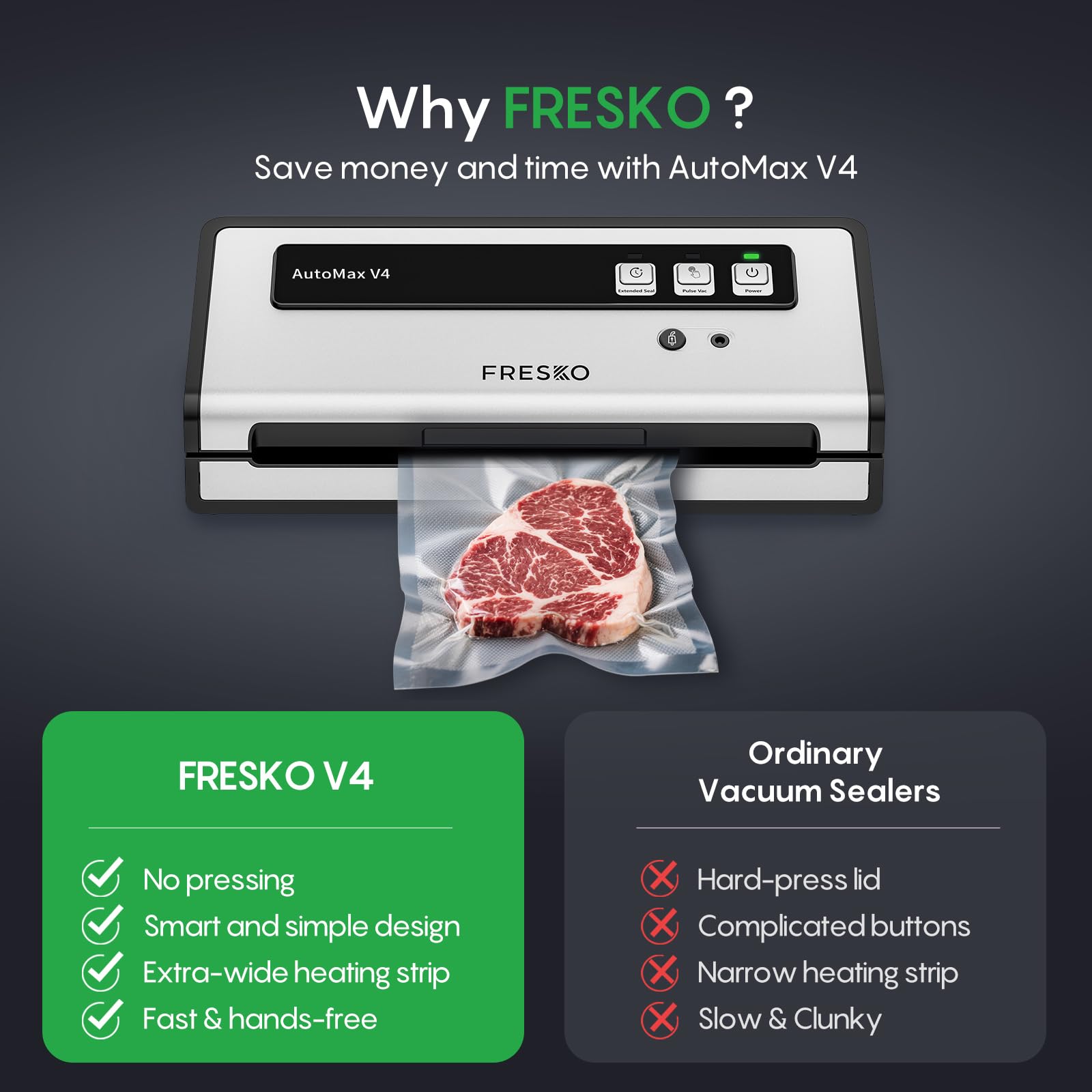 FRESKO double heat seal with 13 mm strip for longer freshness.