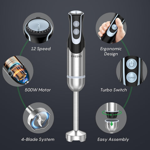 FRESKO 4-in-1 attachments ready for use with the immersion blender