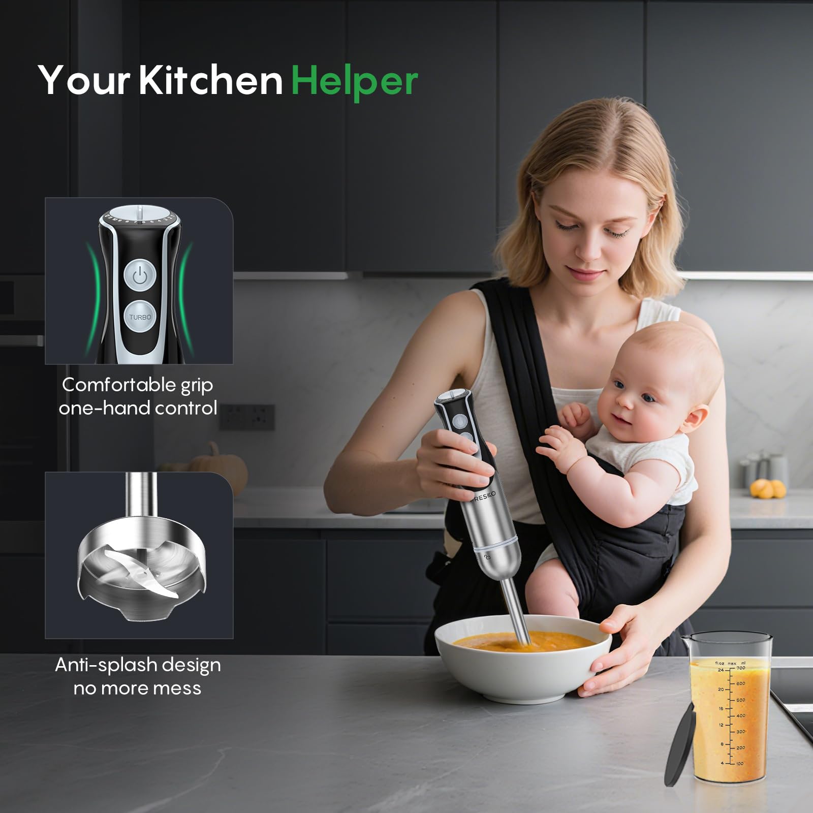 Detachable attachments make cleaning the FRESKO blender quick and easy.