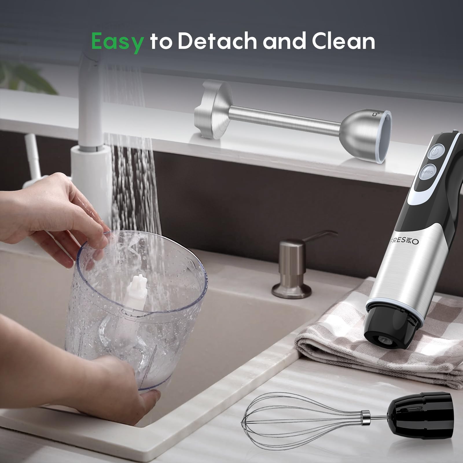 FRESKO ergonomic handle design on the immersion blender