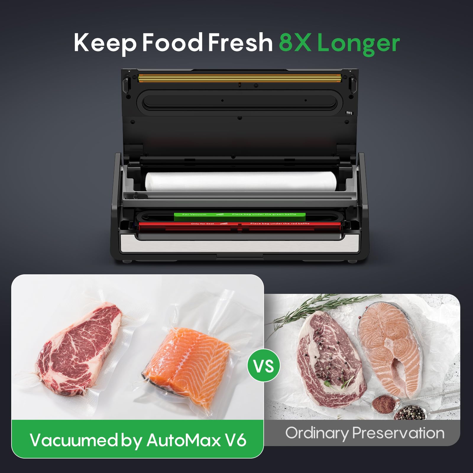 Pulse-Vac control enables precise sealing for delicate or wet foods