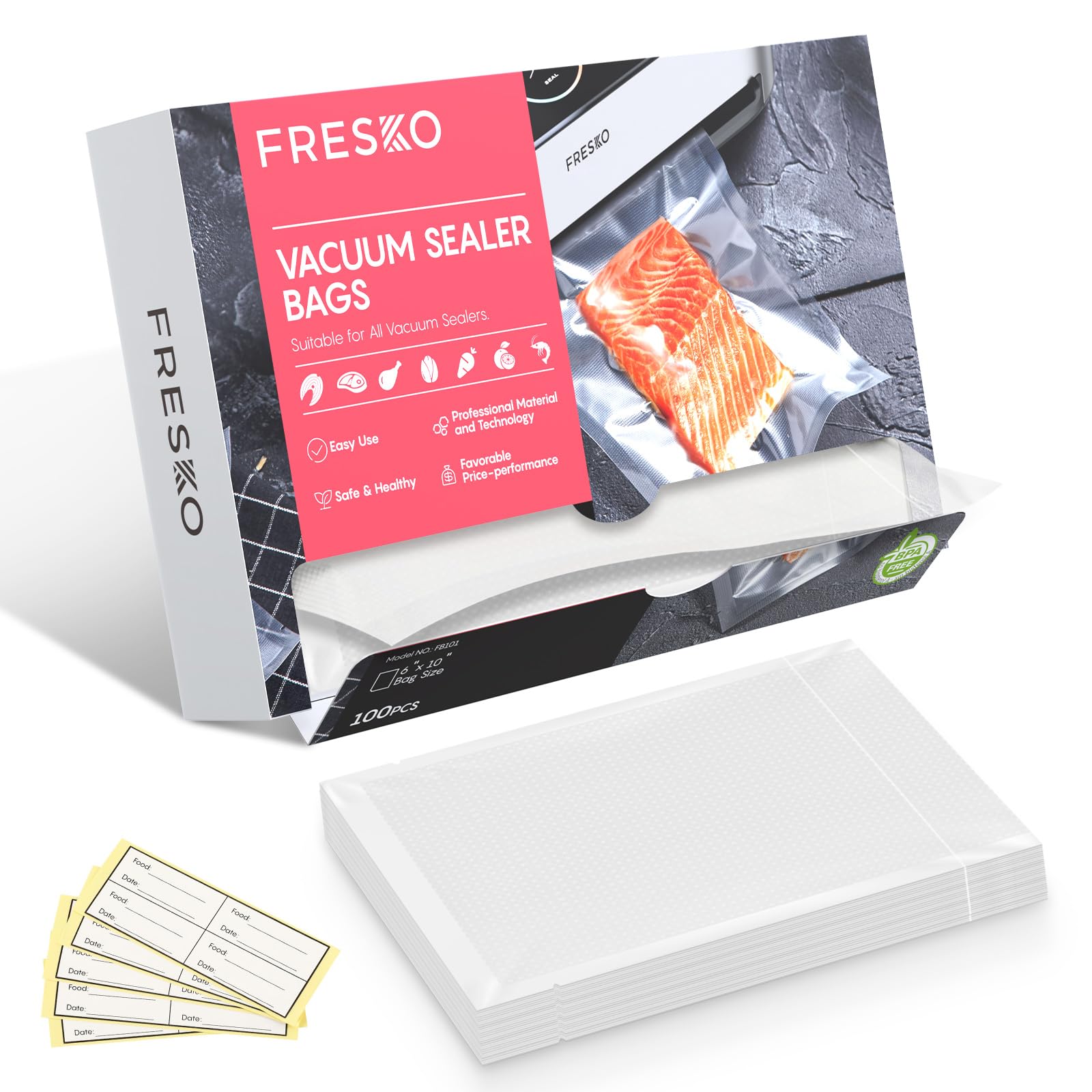 FRESKO vacuum sealer bags pint size 6x10 for seal-a-meal use and long-lasting freshness.