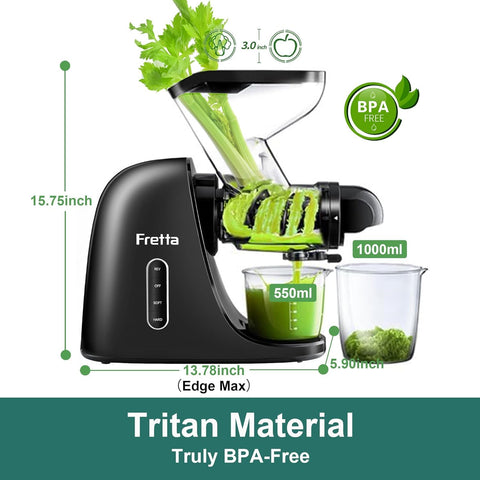 Fretta juicer maximum juice extraction yields vibrant, flavorful drinks