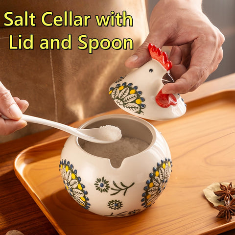 Frezonika salt cellar on countertop in blue enhances kitchen decor and accessibility.