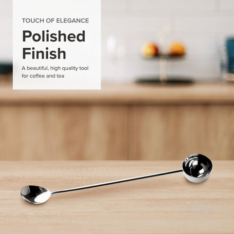 Frieling extended-handle measuring spoon reaches tall canisters for consistent scooping.