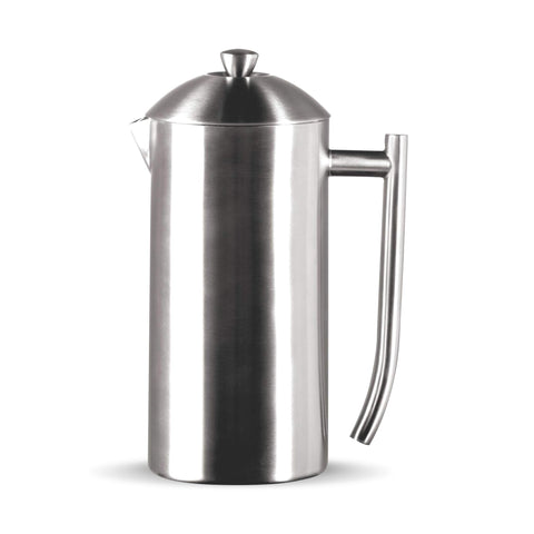 Frieling French Press front view in brushed stainless steel, 36 oz capacity.