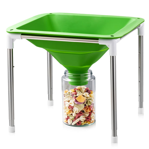 Friheten extra-large silicone collapsible funnel with stand fits Harvest Right trays for easy transfer.