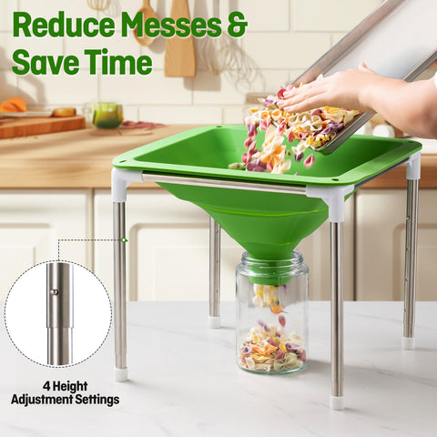 Friheten funnel wide-mouth design enables spill-free filling into Mason jars.