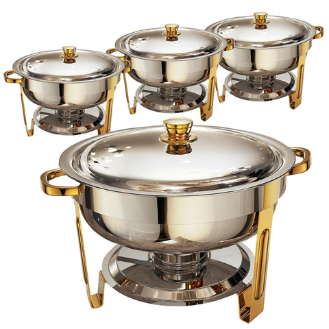 Frizoky chafing dishes gold finish on 6qt round set for premium catering