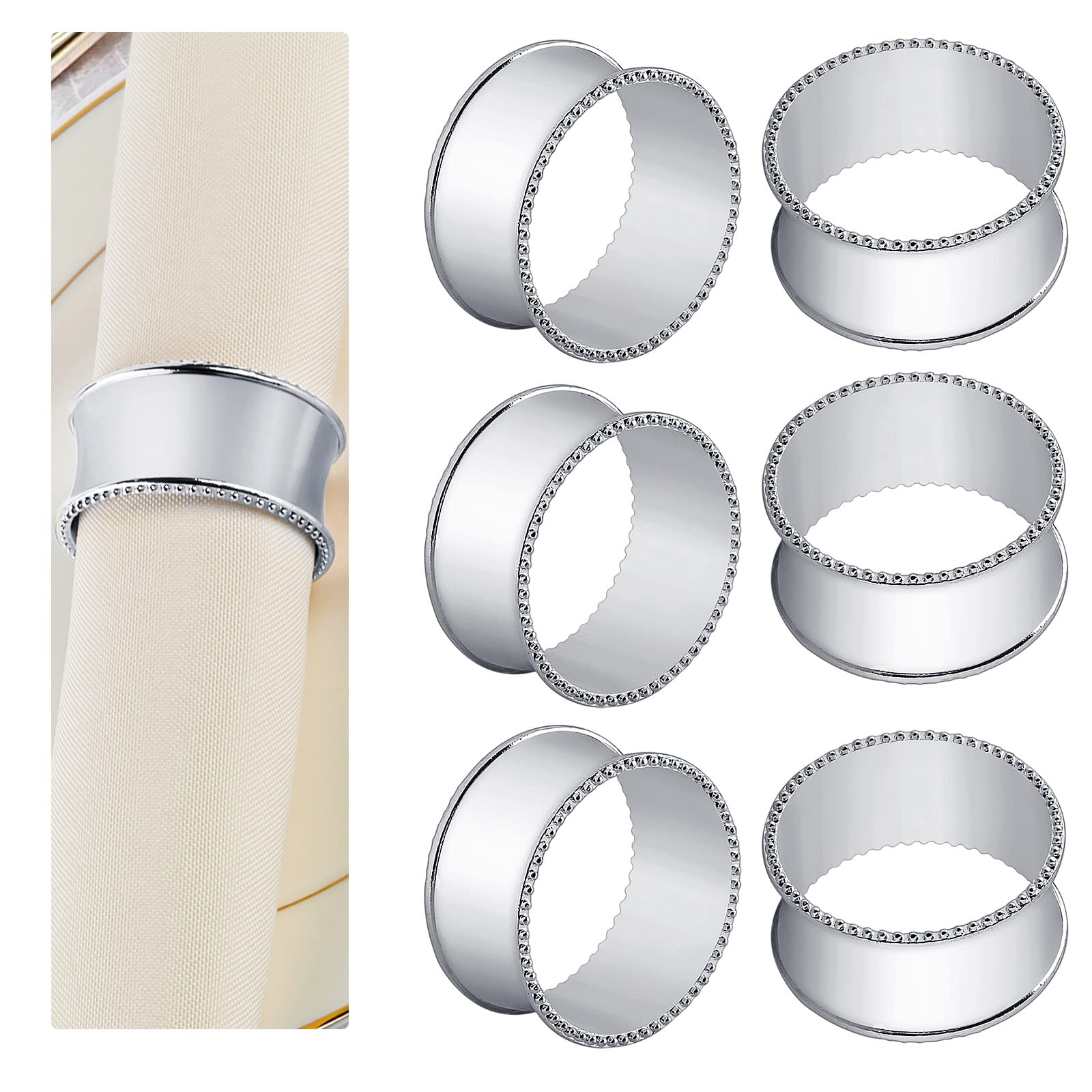Frjjthchy silver bead side napkin ring on elegant table setting