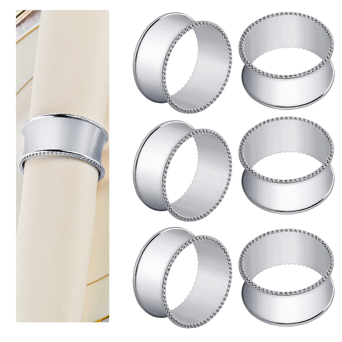 Frjjthchy silver bead side napkin ring on elegant table setting