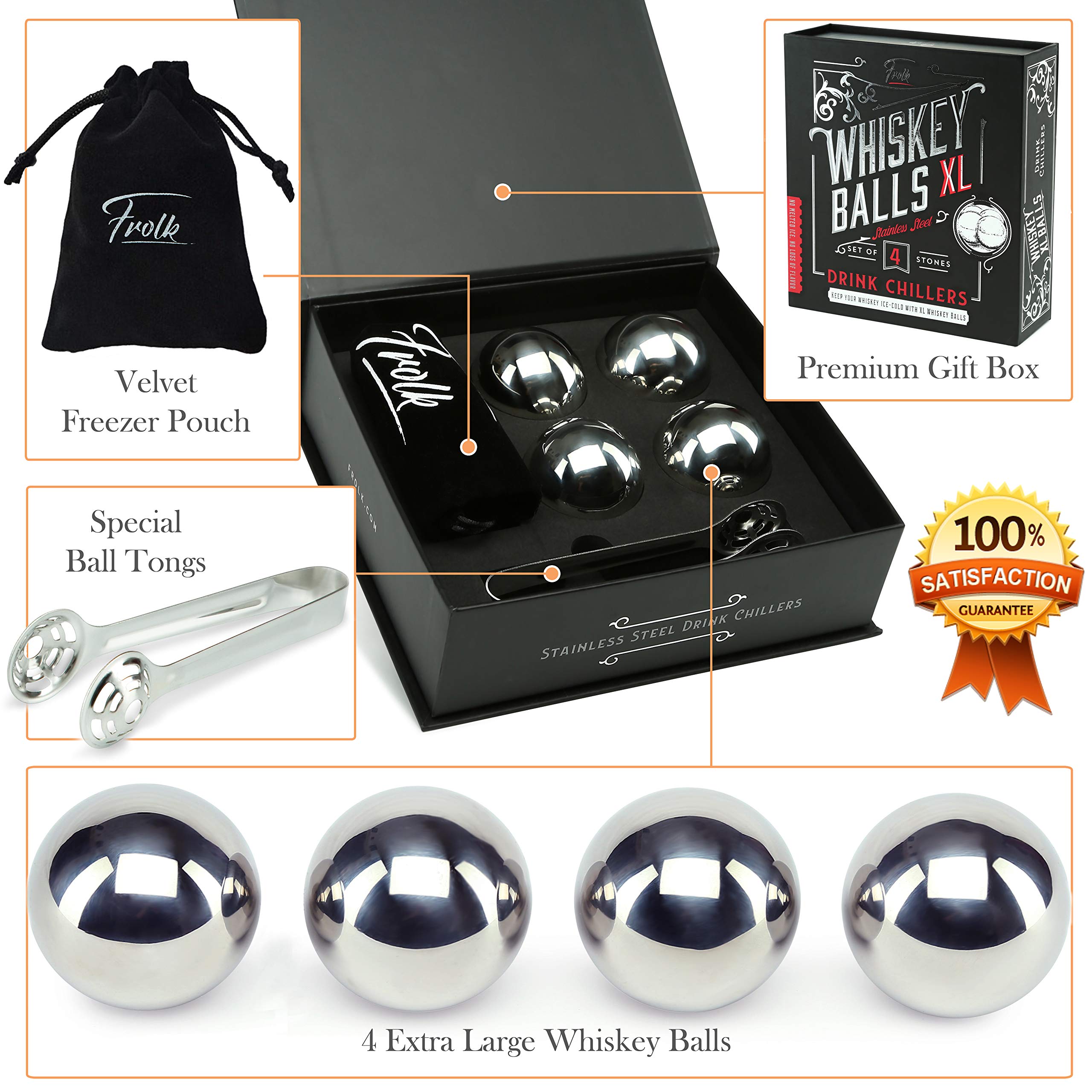 Frolk stainless steel whisky stones and tongs for safe, stylish cooling