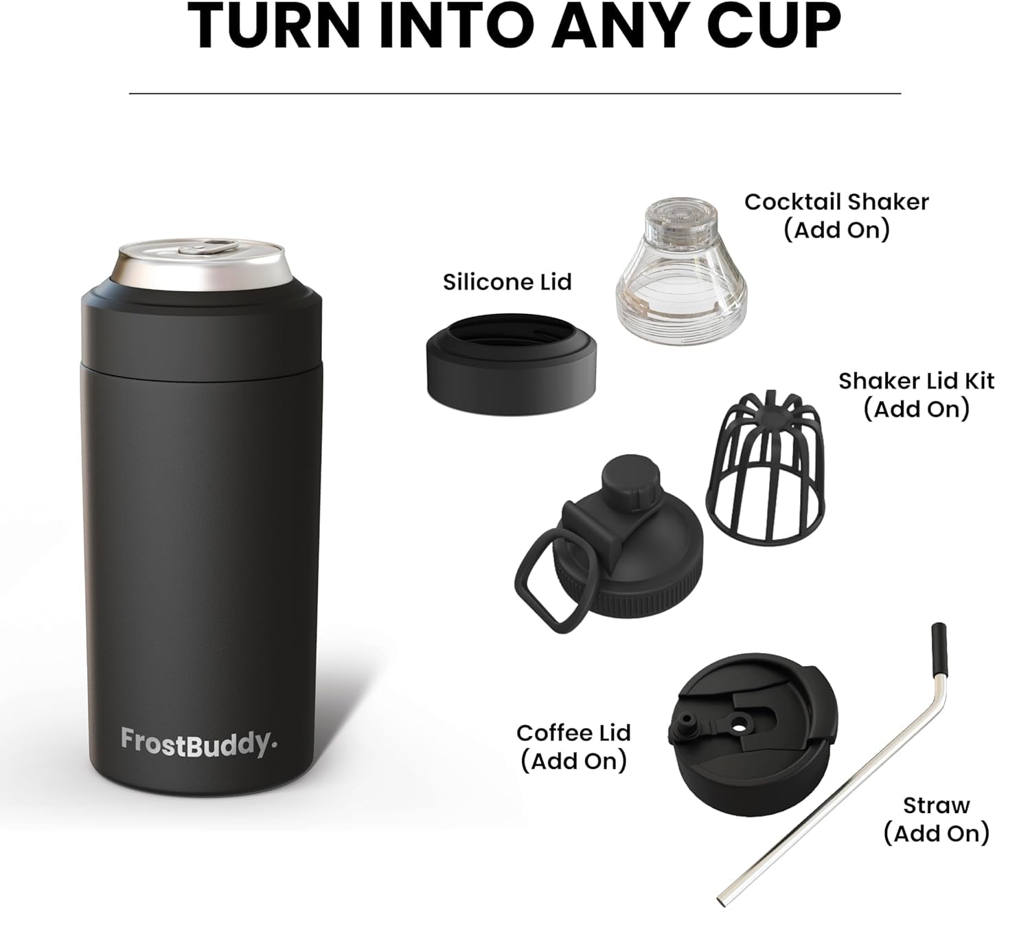 Frost Buddy slim compact can cooler design for easy portability and style.