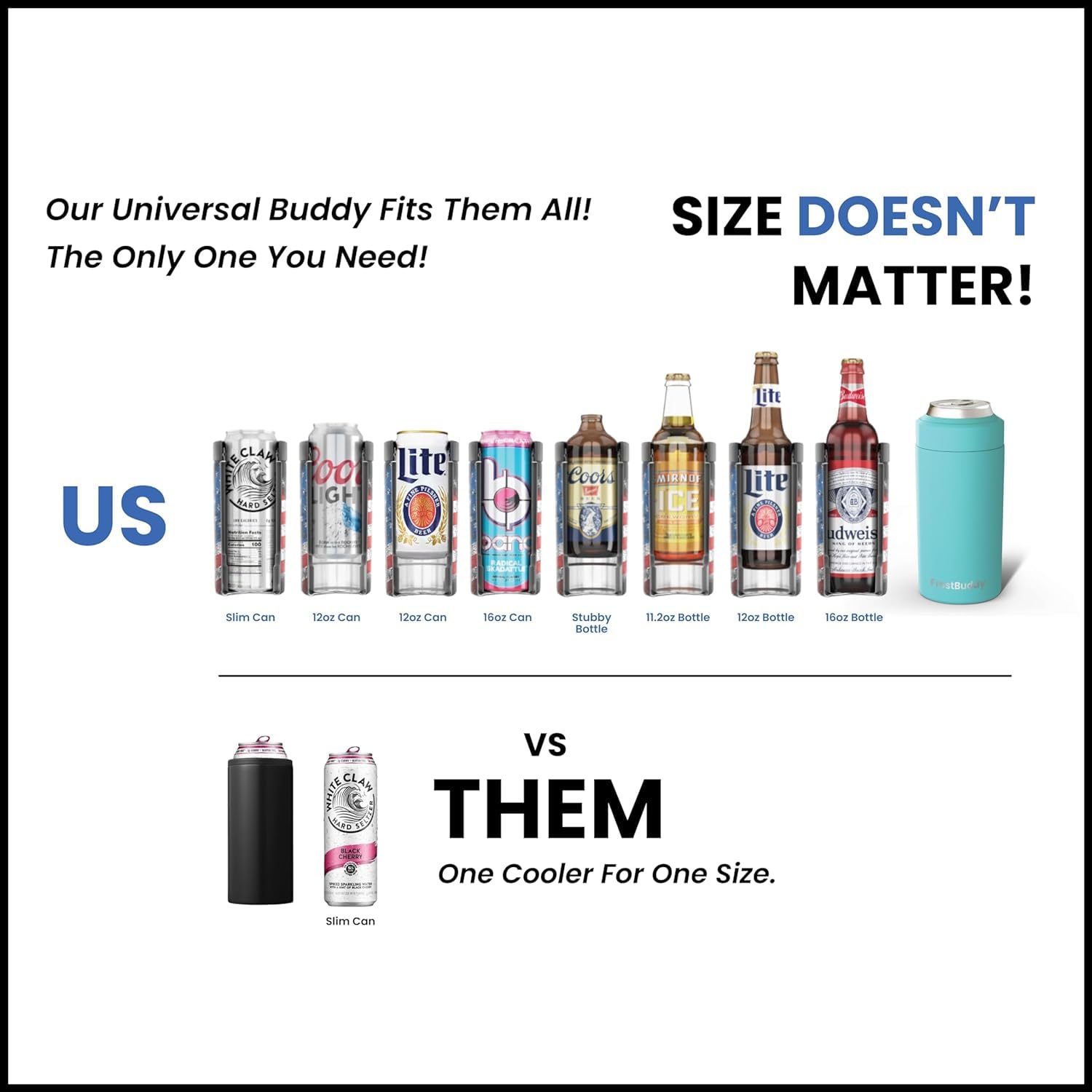 Frost Buddy stainless steel insulated outer shell maintains chill for outdoor use.