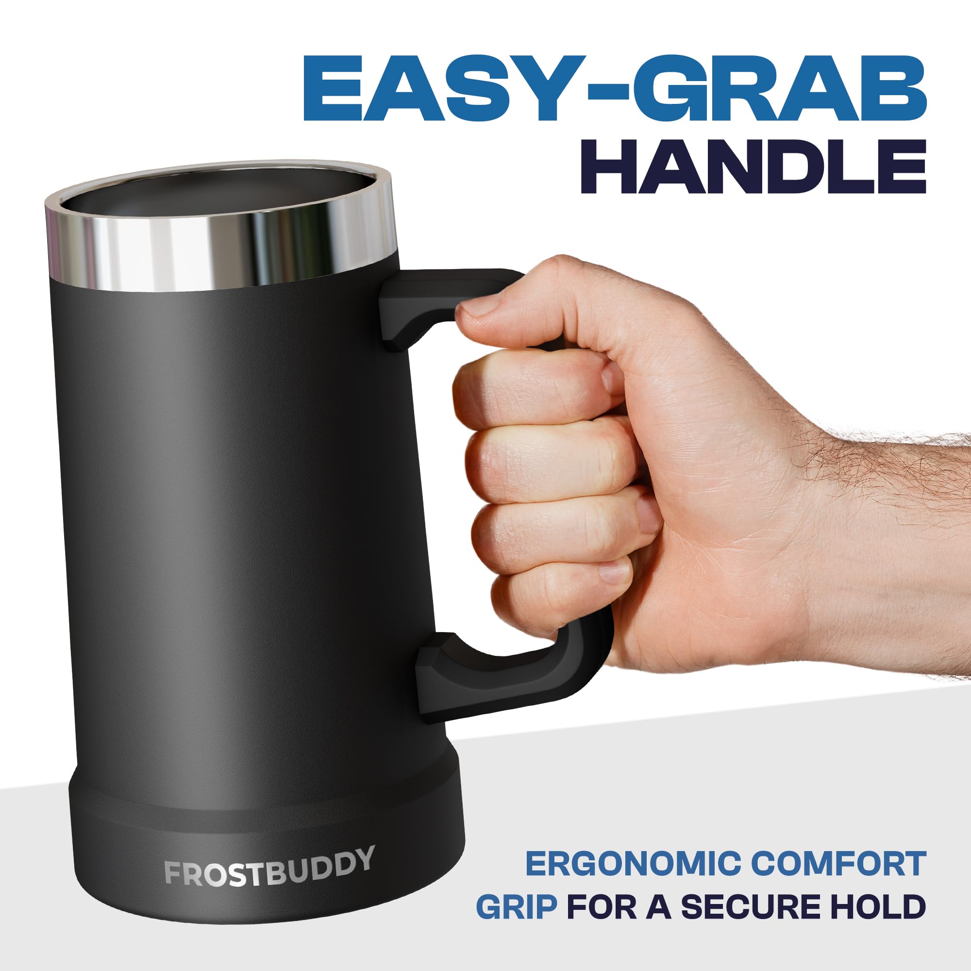 Frost Buddy Stein Buddy 24oz capacity reduces refills during gatherings.