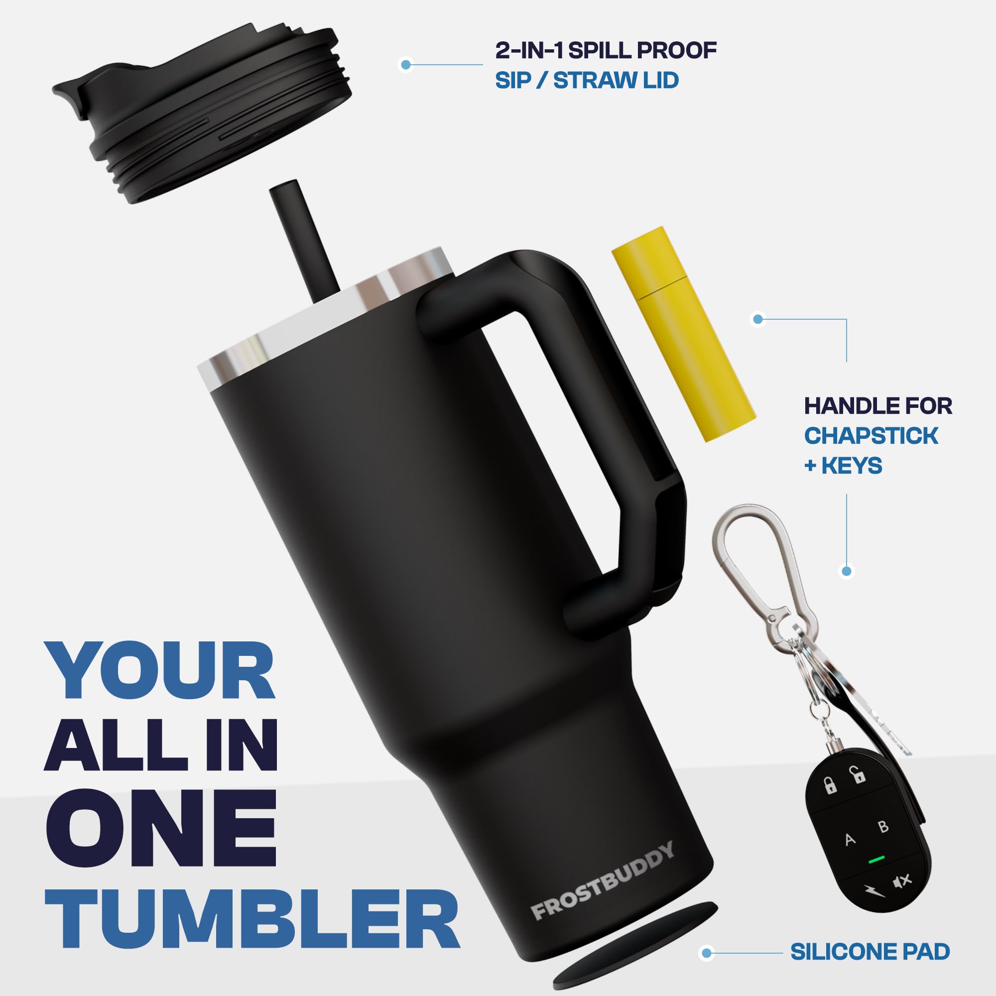 Frost Buddy Nebula tumbler with double-wall insulation maintains temperature.