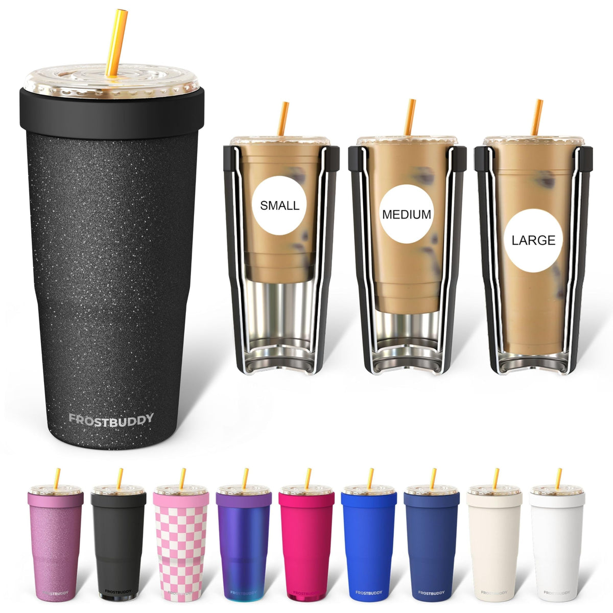 Frost Buddy Togo Buddy 30 oz front view with dark Glitz finish and spill-resistant lid for travel