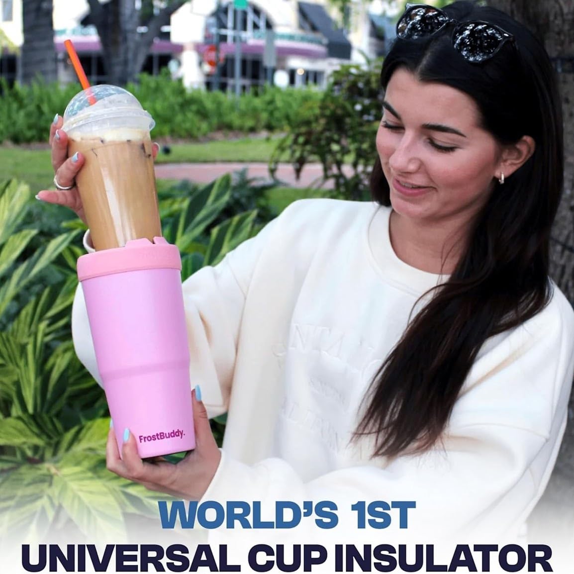 Frost Buddy Togo Buddy compatible with Dunkin cup sizes for convenience.