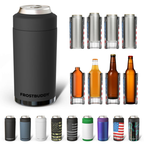 Frost Buddy universal can cooler front view in dark night finish keeps beverages cold on the go