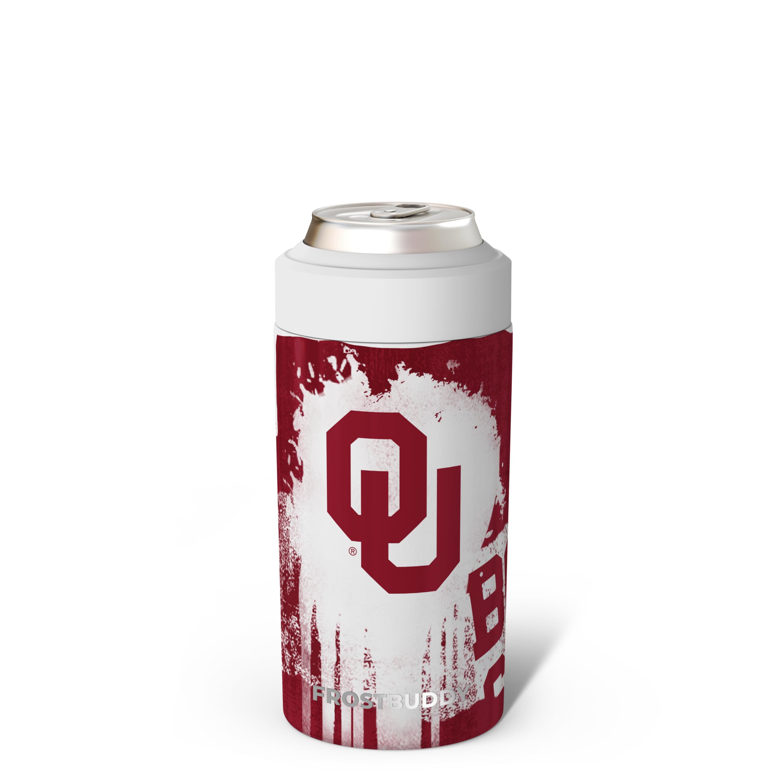 Frost Buddy universal can cooler fits 12oz and 16oz cans, staying cold longer.