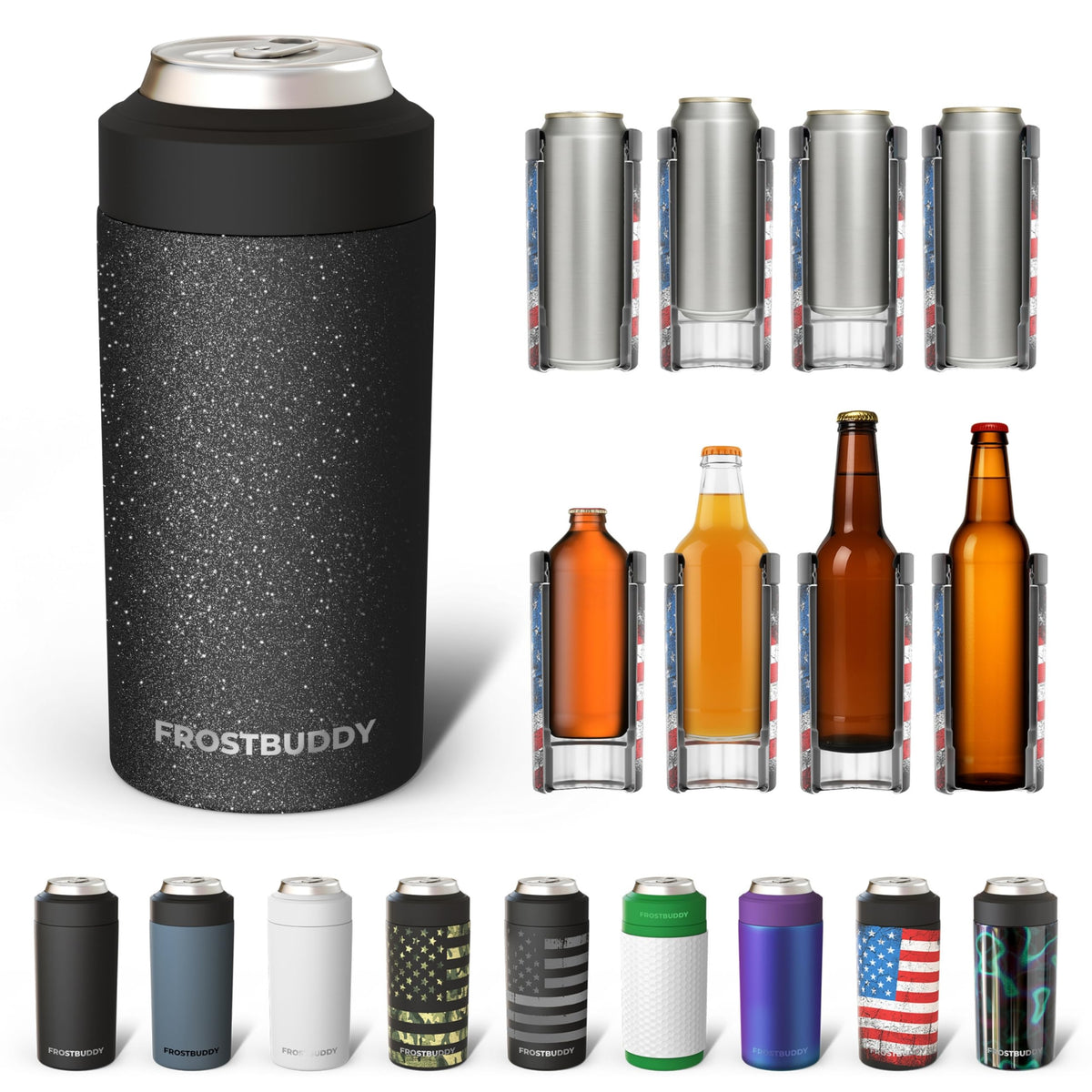 Frost Buddy universal can cooler fits 12oz cans and keeps drinks cold on the go