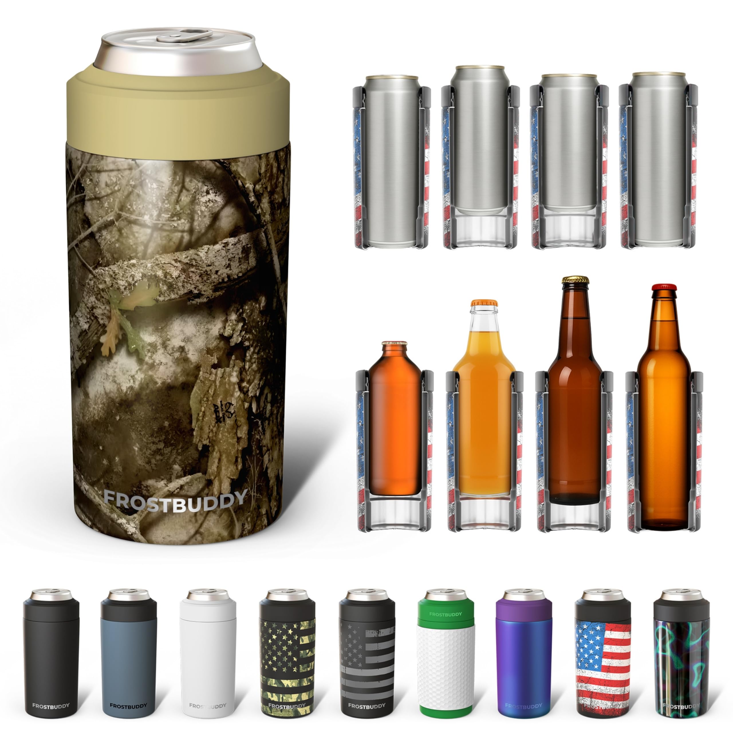 Frost Buddy universal cooler holding a 12oz can with secure fit for versatile cooling