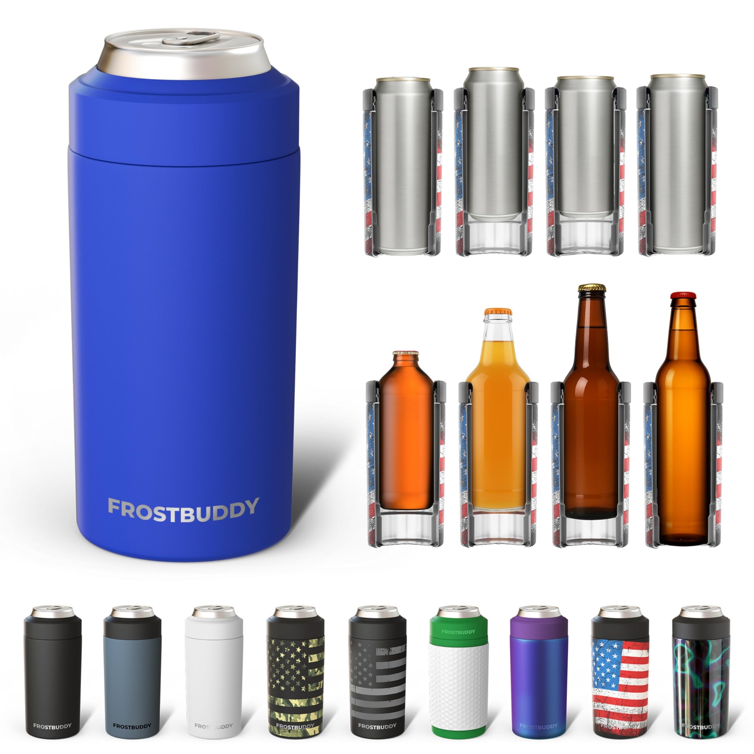 Frost Buddy Universal Can Cooler royal front view keeps drinks cold on the go
