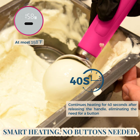 FrostJoy heated scoop shown in scooping position for smooth results