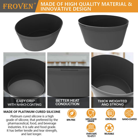 FROVEN silicone liner is BPA-free and dishwasher safe for quick cleanup.