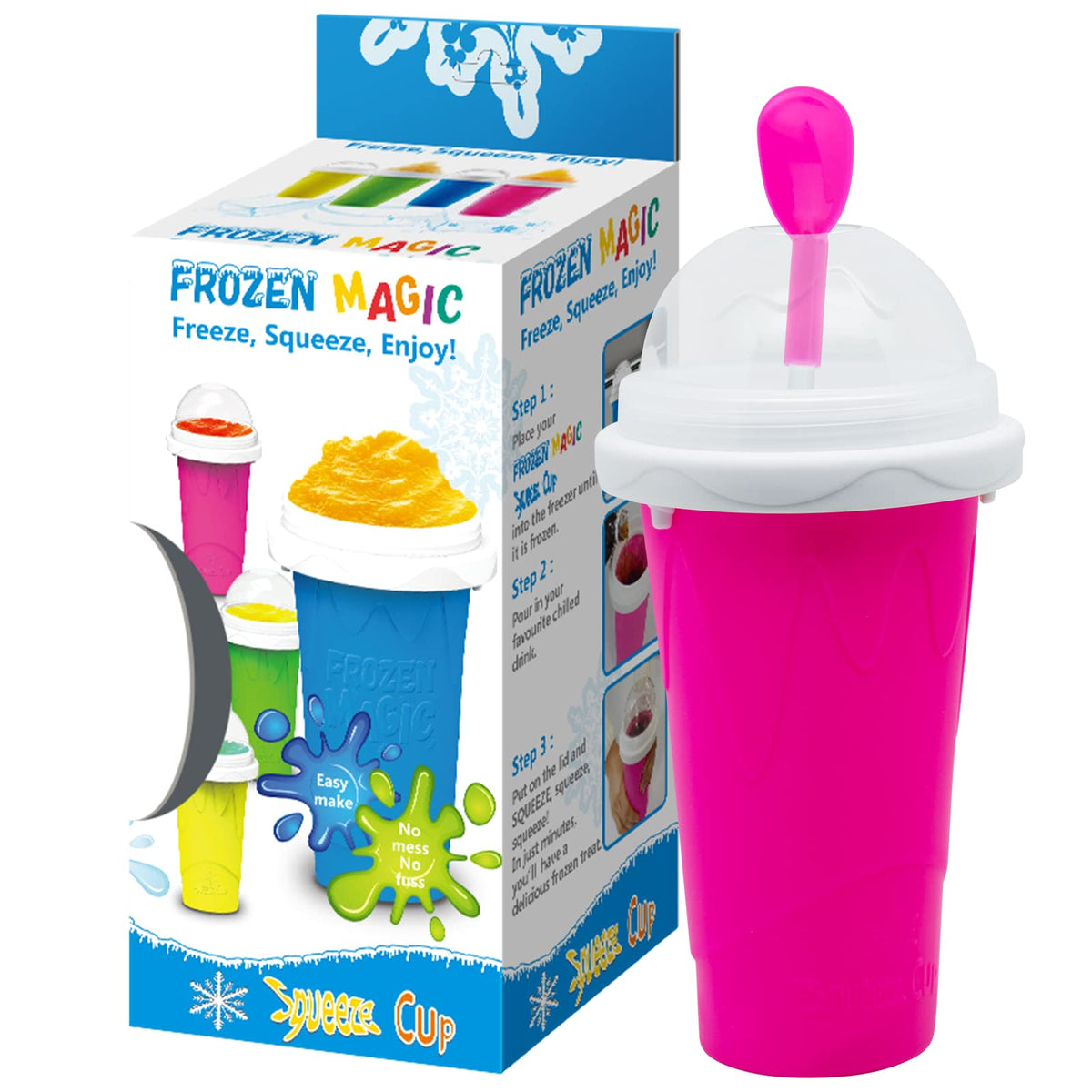 Frozen Magic Slushy Maker Cup red in freezer ready for quick slush