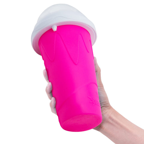 Frozen Magic Slushy Maker Cup red lid and spoon-straw ready for sipping