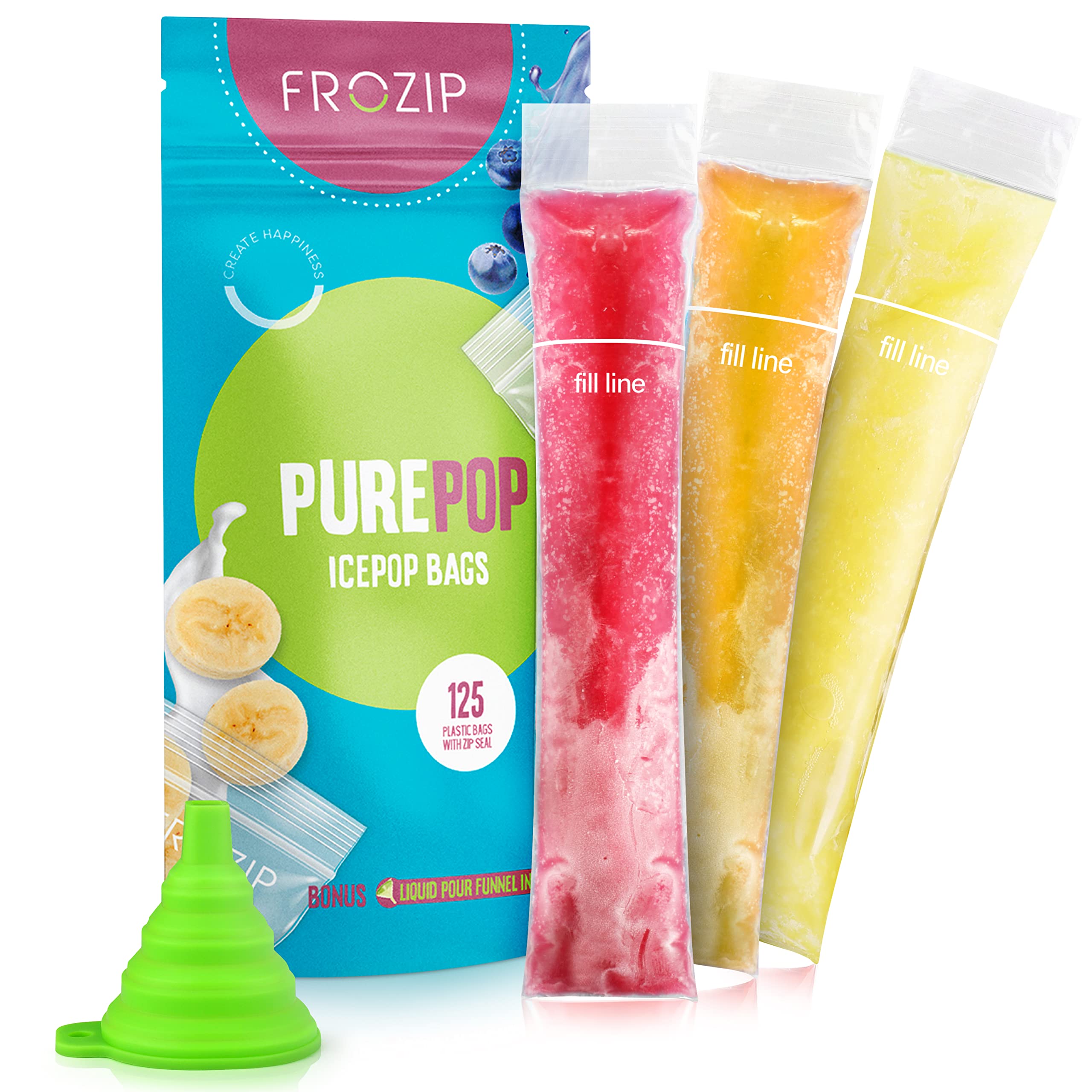 FROZIP 125 disposable popsicle bags for healthy snacks on the go.