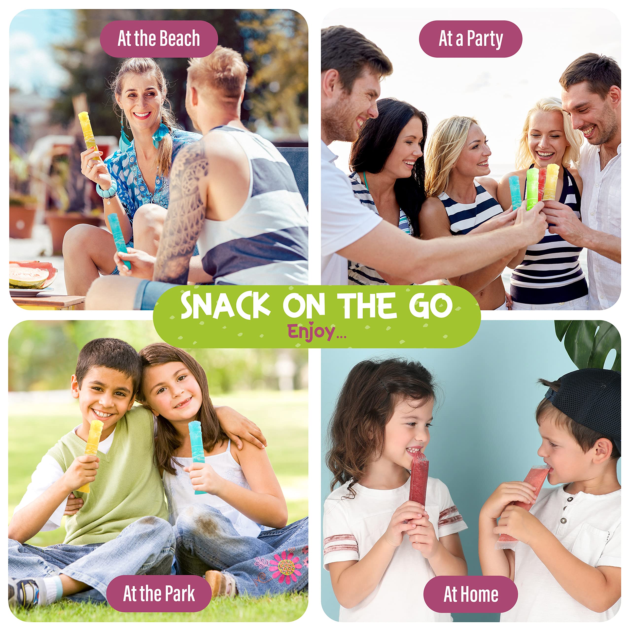 FROZIP yogurt sticks and fruit pops offer quick, creamy snacks.